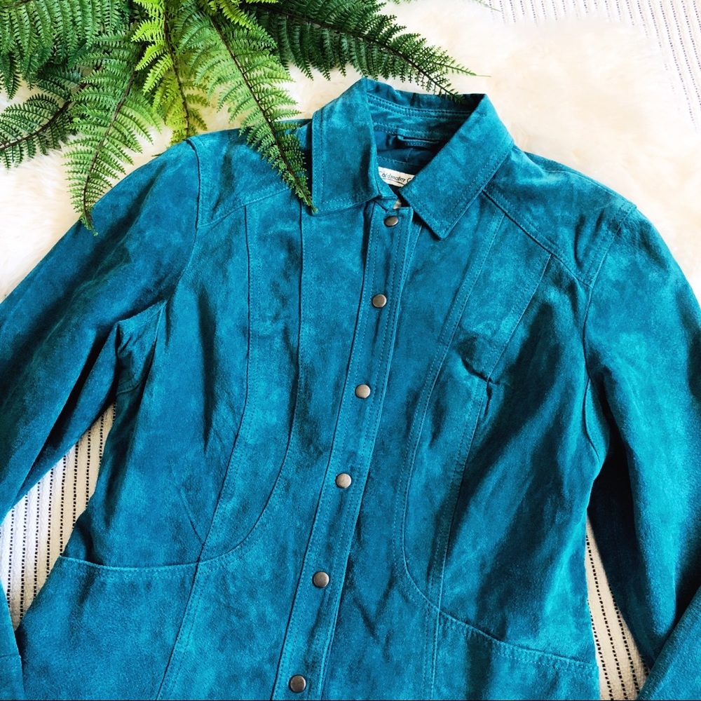 Coldwater Creek Teal Genuine Leather Suede Jacket